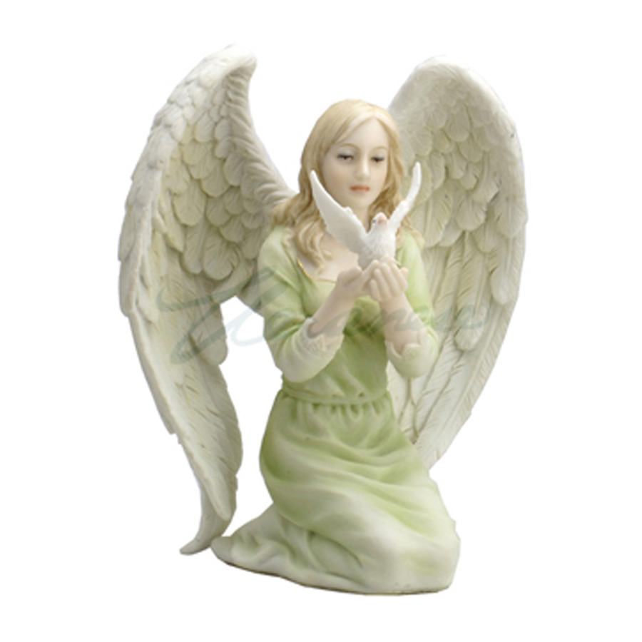 Kneeling Angel in green with dove in hands