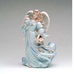 Angel holding a flower basket and bird