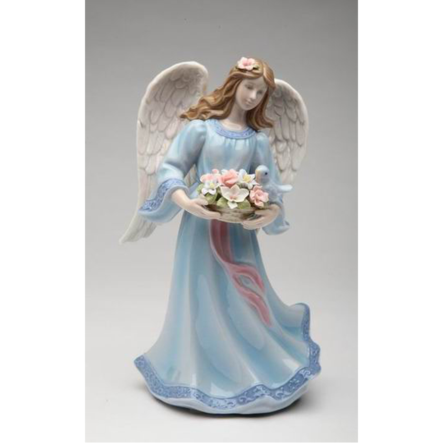 Porcelain Angel With Flower Basket | The Music Box Company