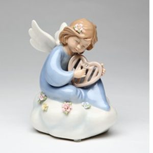 Young Angel with Harp - Porcelain Musical