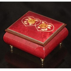 Italian Jewelry Box Double Heart Wine Red 17CC