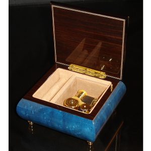 Italian Jewelry Box Dark Blue 17CF opened no cover beige interior