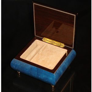 Italian Jewelry Box Dark Blue 17CF Opened beige interior