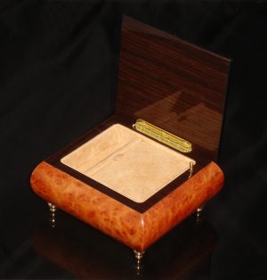 17CO Burl Elm Italian Jewelry Box Opened