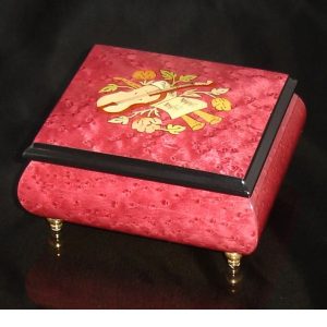 Italian Inlay Musical Ring Box Wine Red