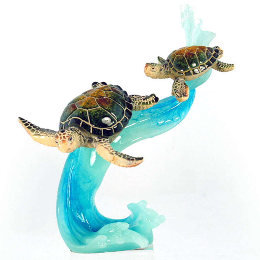2 Sea Turtles Swimming on Wave figurine