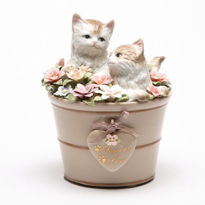 Porcelain Cats in Flower Pot