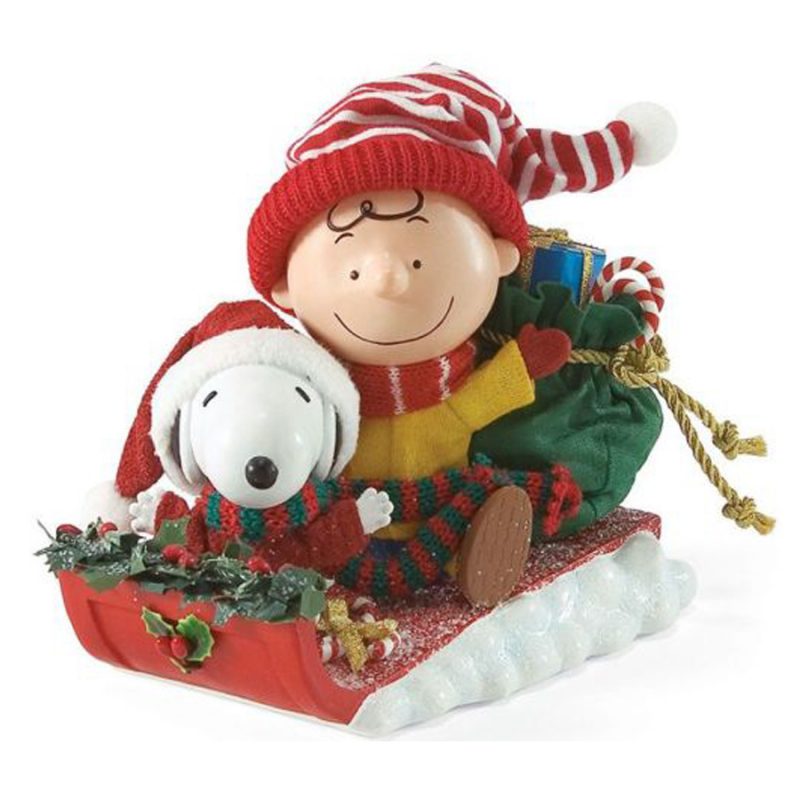 Charlie Brown and Snoopy Sledding figurine