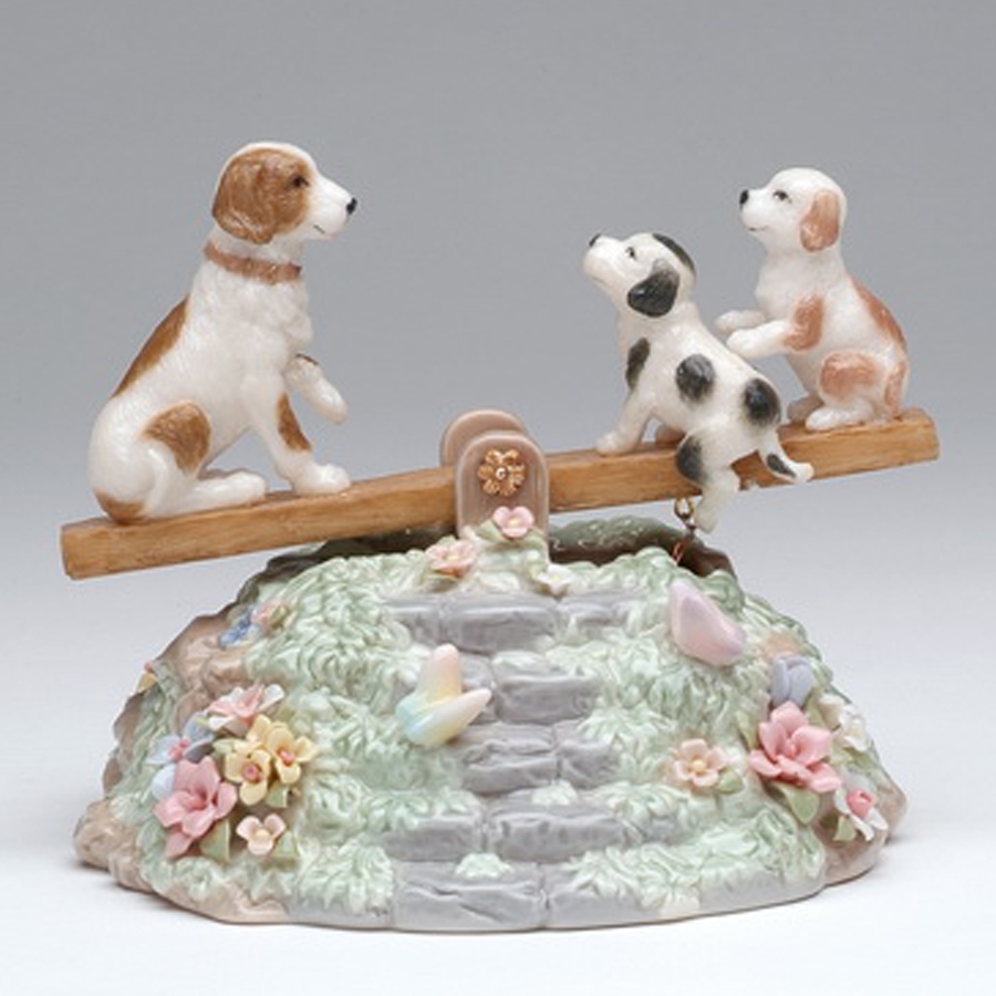 Porcelain musical Puppies on Sea Saw