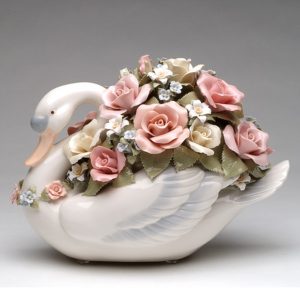 Porcelain swan with flowers