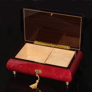 Italian Inlaid Musical Jewelry Box 02CVM Wine Red opened