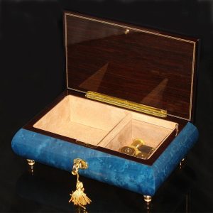 Italian Inlaid Musical Jewelry Box 02CF Dark Blue opened no cover
