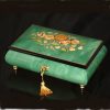 Italian Inlaid Musical Jewelry Box 02CF Green black trim