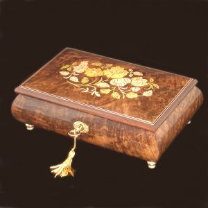 Italian Inlay Walnut Musical Jewelry Box