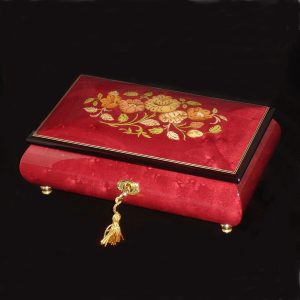 Italian Inlaid Musical Jewelry Box 02CF Wine Red