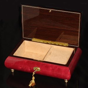 Italian Inlaid Musical Jewelry Box 02CF Wine Red opened