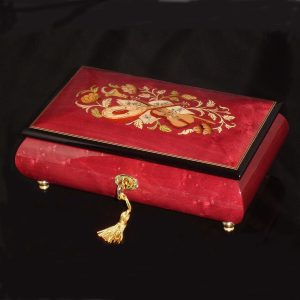 Italian Inlaid Musical Jewelry Box 02CVM Wine Red