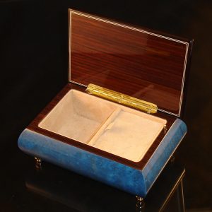 Italian Inlaid musical jewelry box dark blue 04CVM opened
