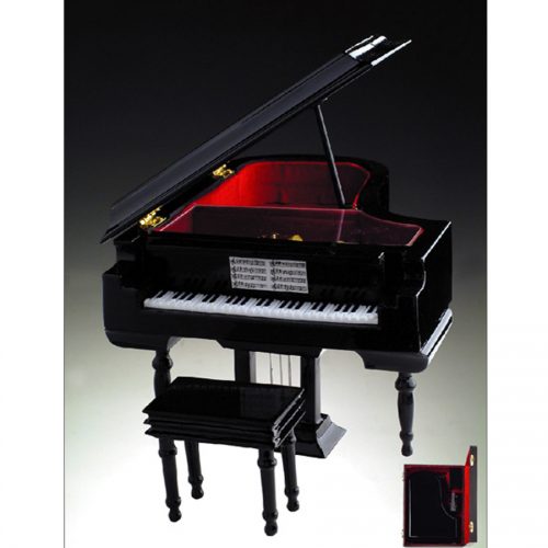 Miniature Black Grand Piano musical jewelry box with case