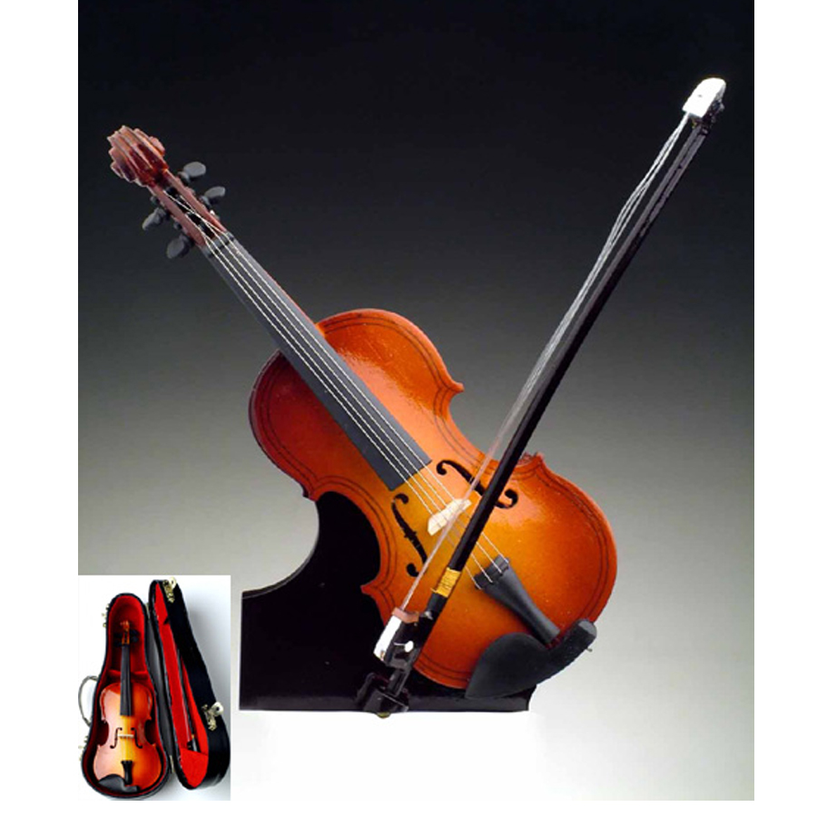 Mini Violin Miniature Musical Instrument Wooden Model with Support and Case .*