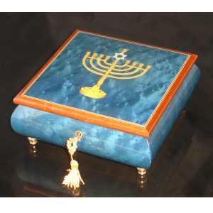 Italian Jewelry Box Blue with Menorah