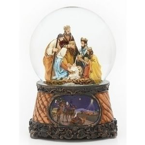 Nativity musical globe with Wise men base