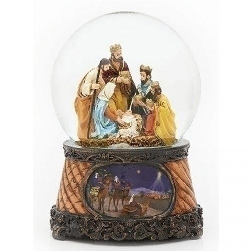 Nativity musical globe with Wise men base