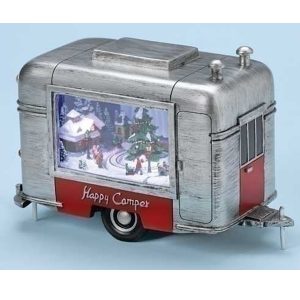 Retro Airstream musical with lighted animated Christmas scene inside