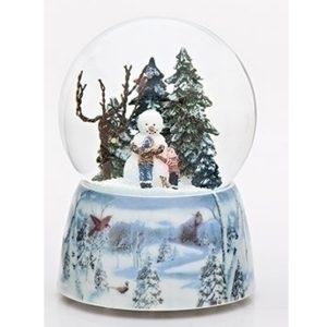 Beautiful Musical Snow Globe with kids making a snowman and a winter scene porcelain base