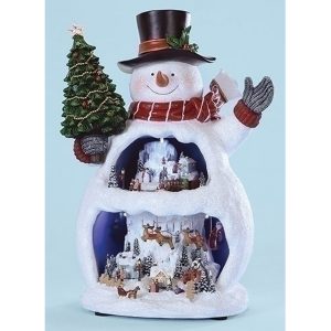 Extra Large Snoman musical with lighted revolving scenes inside
