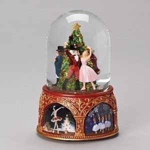 Nutcracker musical globe with rotating figures inside and Russian art on the base