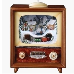 Train musical, lighted Retro TV close up