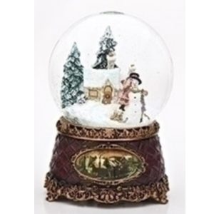 Snowman and children musical snow globe with vintage base