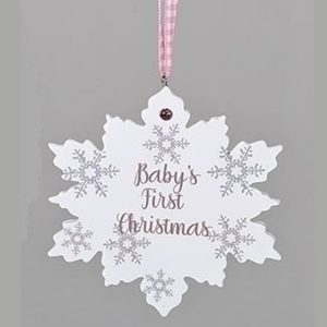 Baby's First Christmas Ornament - Pink Snowflake
