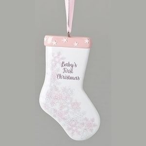 Baby's First Christmas Ornament - Pink Stocking