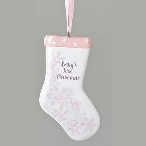 Baby's First Christmas Ornament - Pink Stocking
