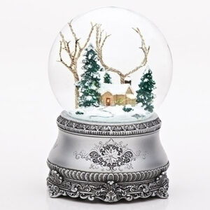 Cabin-Snow-Globe-Silver-Base