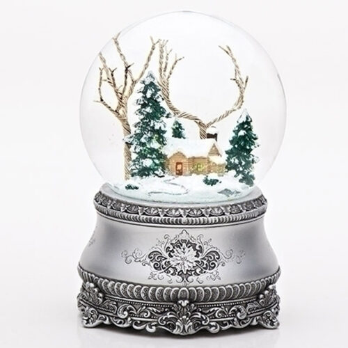 Cabin-Snow-Globe-Silver-Base