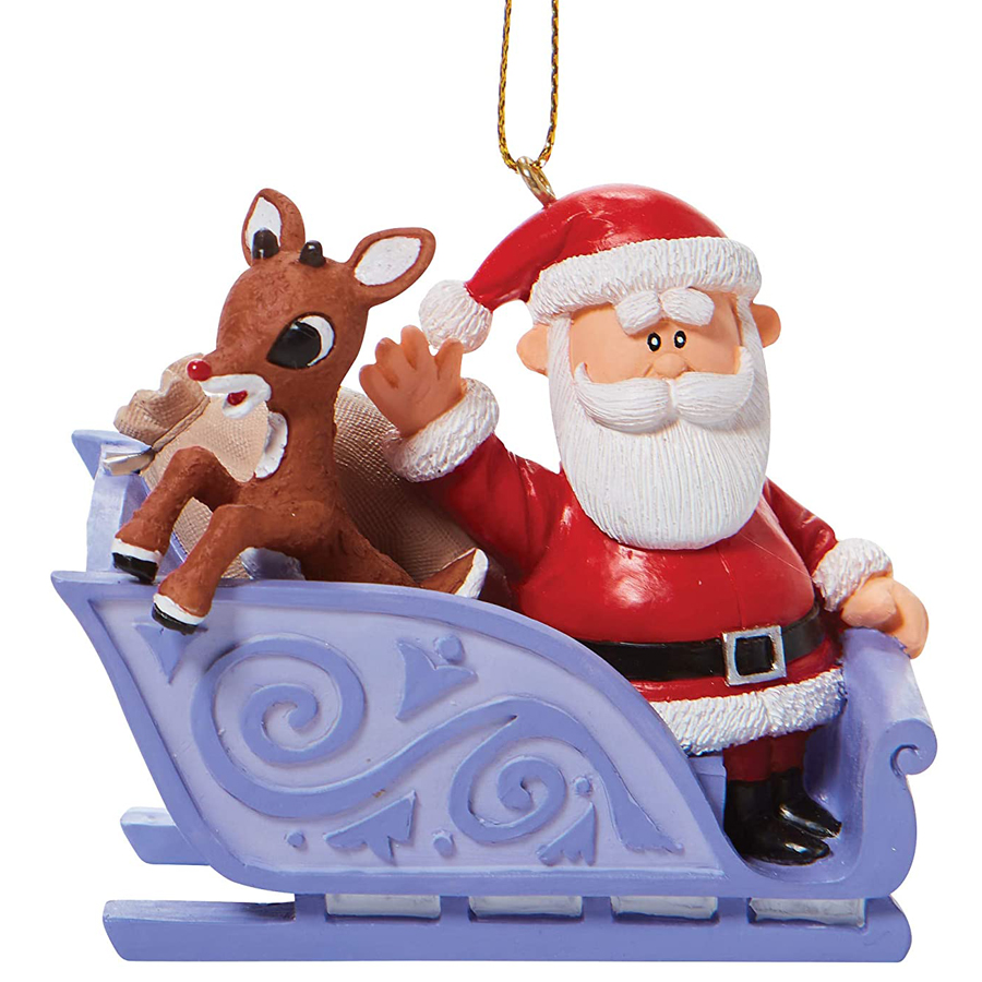 Rudolph & Santa in Sleigh Ornament | The Music Box Company