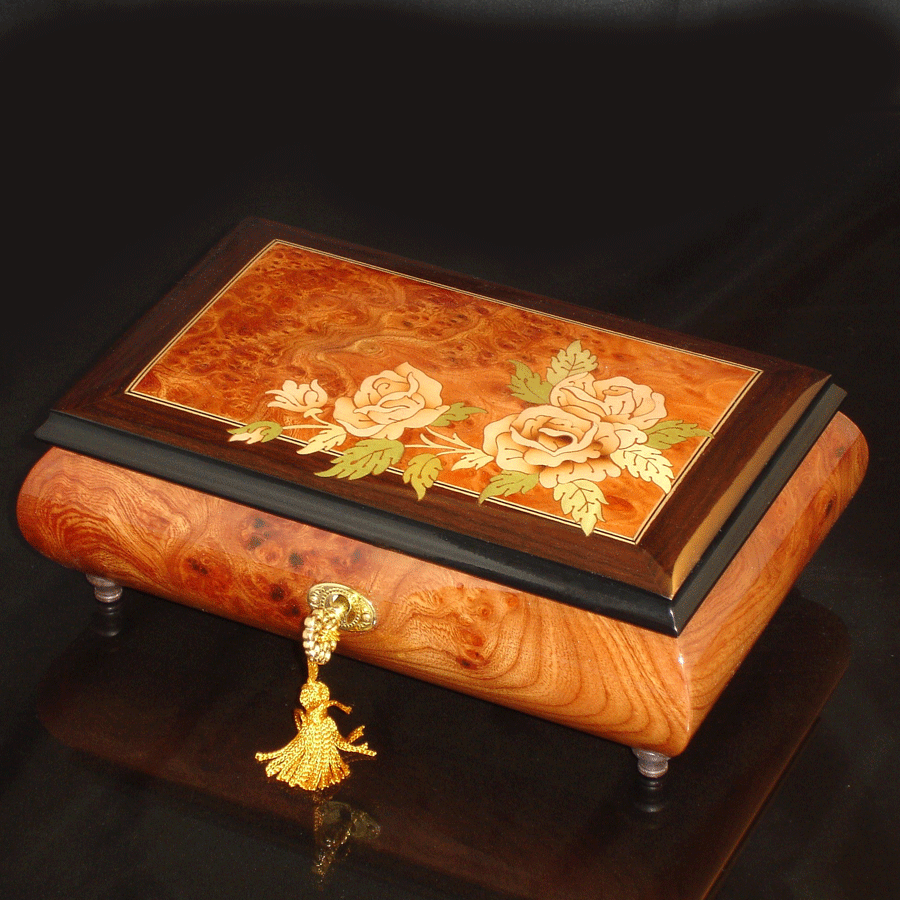 Elm Italian Inlay Musical Jewelry Box Pink Roses The Music Box Company