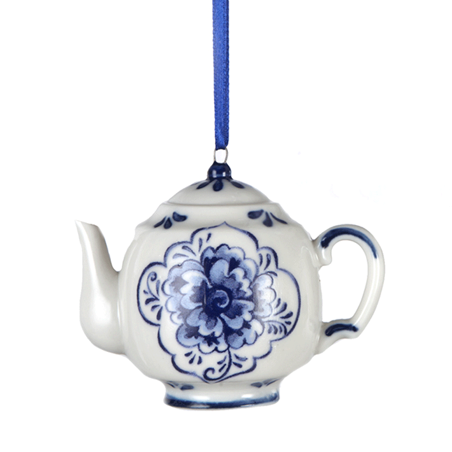 Delft Blue Teapot Ornament – A | The Music Box Company