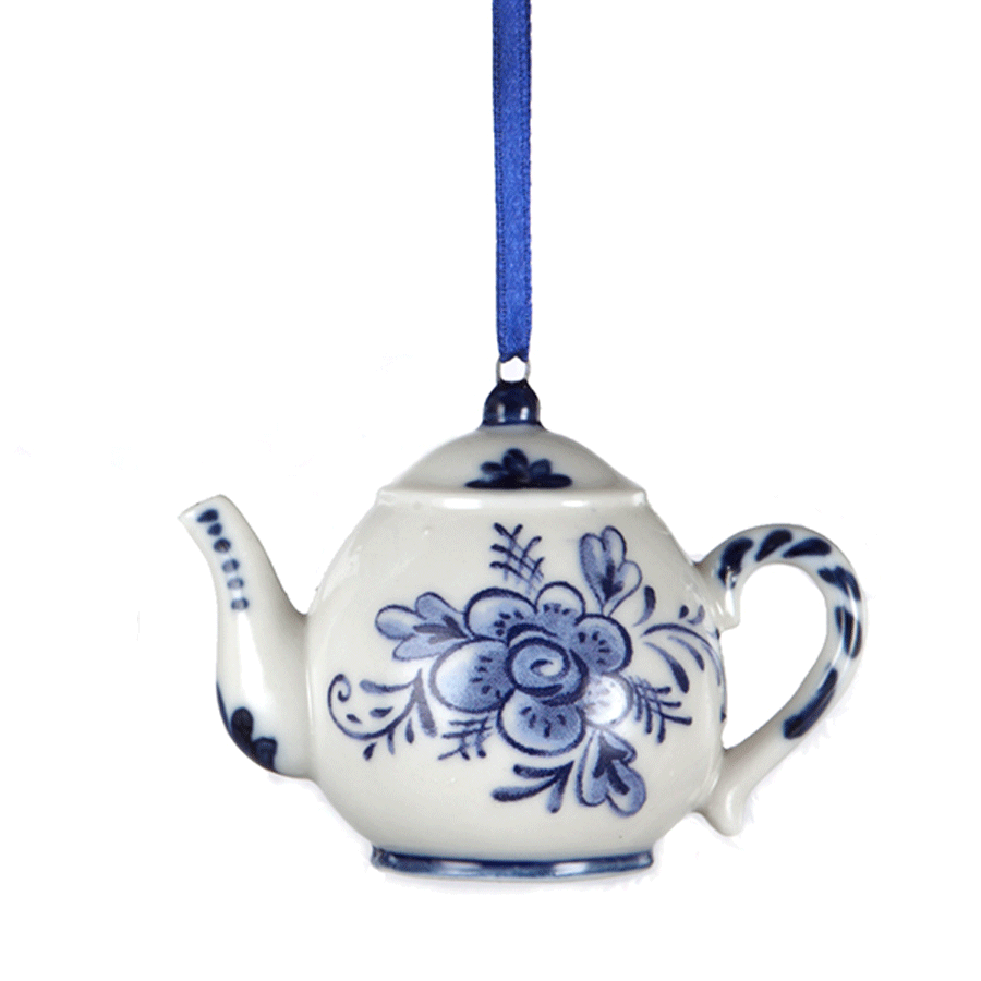 Delft Blue Teapot Ornament – C | The Music Box Company