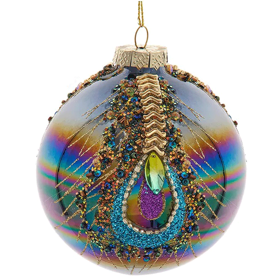 Glass Peacock Colored Ball Ornament | The Music Box Company