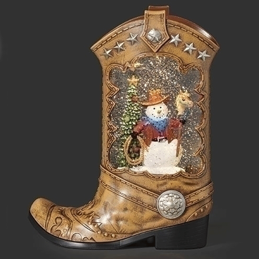 Cowboy Boot Swirl Lantern – Snowman | The Music Box Company